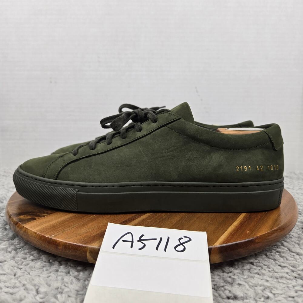 Common Projects Mens 42 Achilles Low Olive Green Suede Casual Minimalist Sneaker